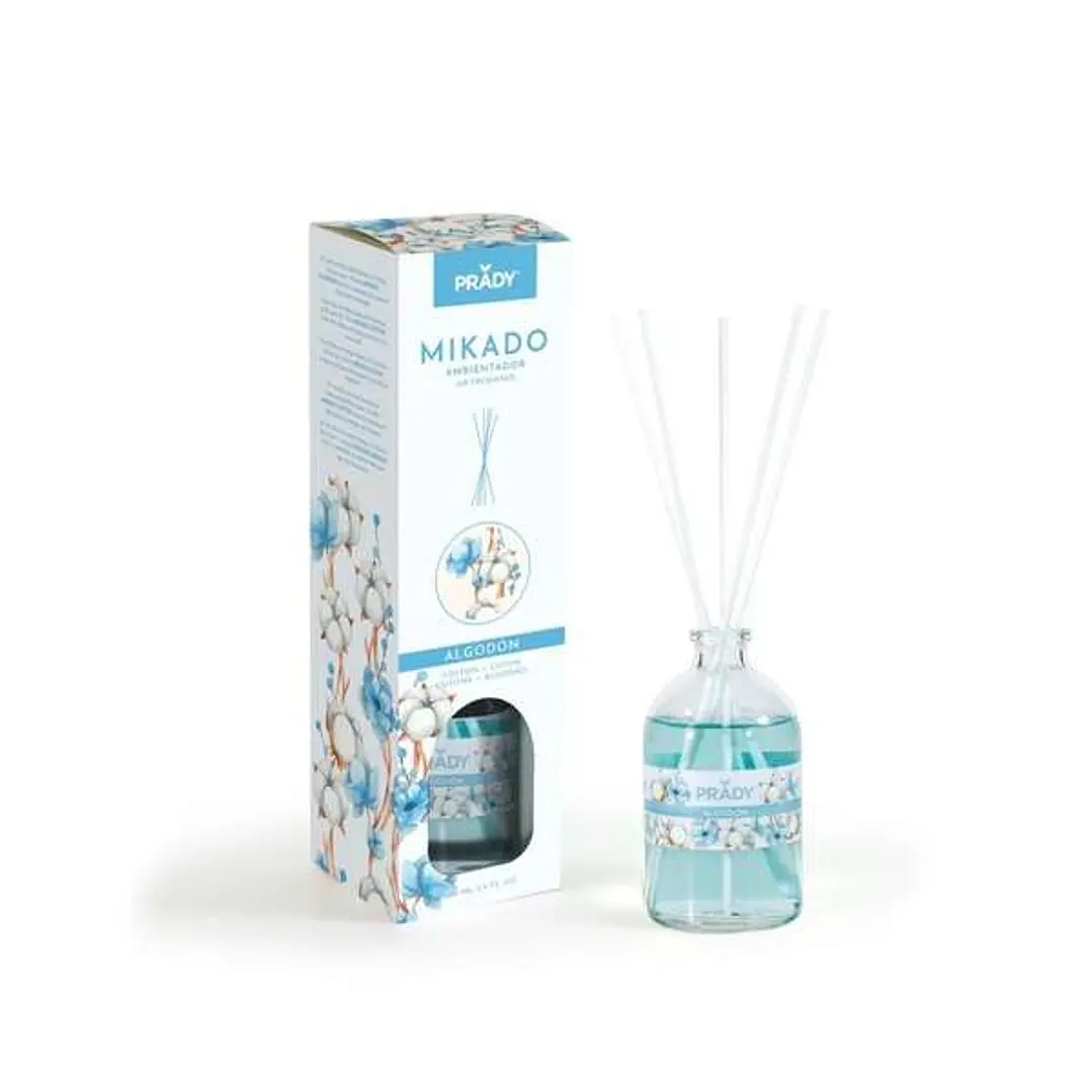 Prady Ambientador Mikado Algodon - Frasco de Cristal 100 ml y Varitas Difusoras 1
