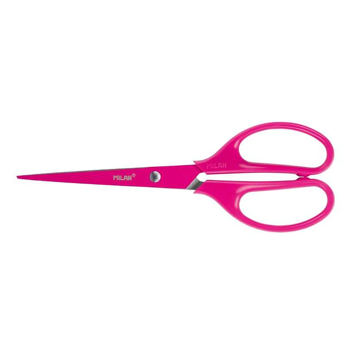 Milan Tijeras Oficina Acid con Cuchilla de Acero Inoxidable - Mango de Plastico Simetrico - Longitud 17cm - Color Rosa 1