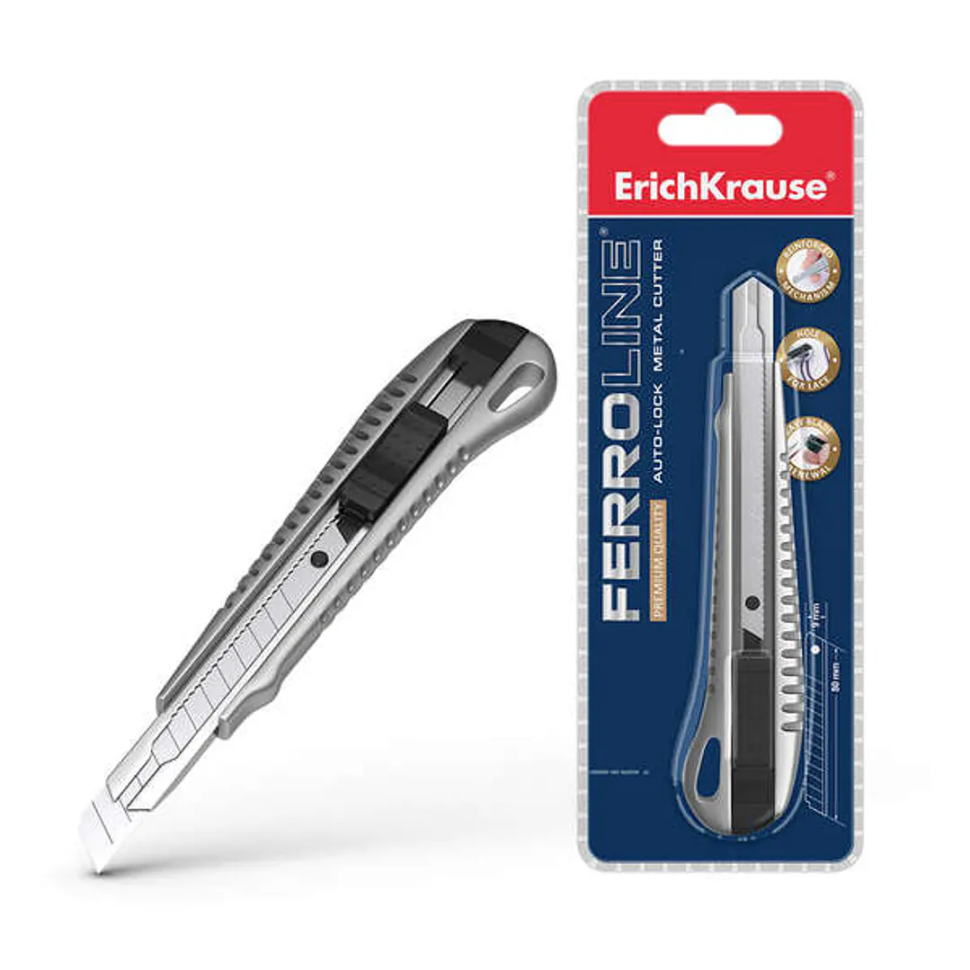 Erichkrause Cuter Metalico con Fijador Automatico - Sistema de Retencion de Cuchilla Autobloqueo - Partidor Incorporado - Color Negro 1