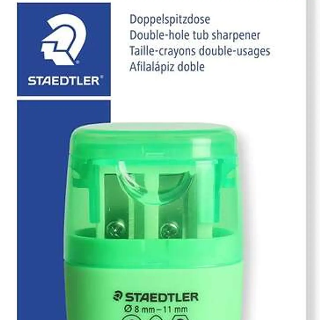 Staedtler Sacapuntas Doble Uso con Deposito - 2 Agujeros - De 8.2mm hasta 10.2mm - Color Verde Neon 1