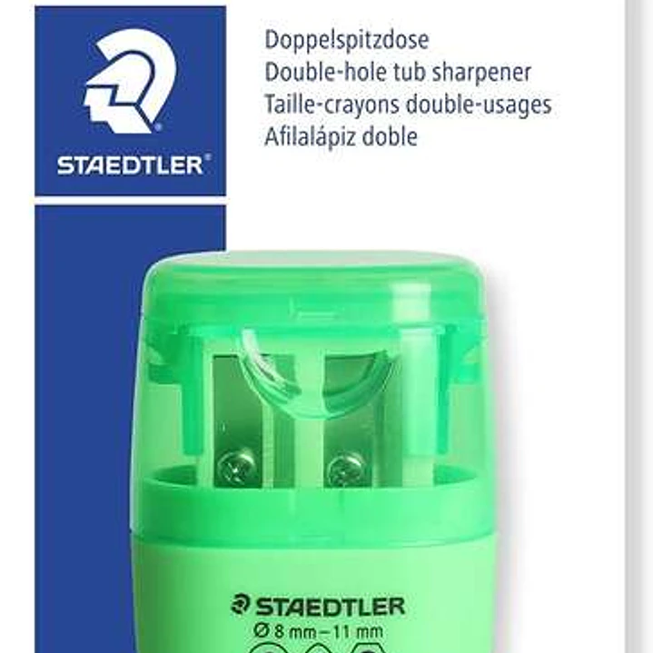 Staedtler Sacapuntas Doble Uso con Deposito - 2 Agujeros - De 8.2mm hasta 10.2mm - Color Verde Neon 1
