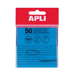 Apli Notas Adhesivas Transparentes Bloc 50 Hojas 75x75mm - Para Anotar sin Perder la Visibilidad del Texto o la Imagen - Resistentes al Agua - Color A