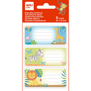 Apli Etiquetas Adhesivas Escolares Savana - Tamaño 81x36mm - Adhesivo Permanente de Alta Calidad - 3 Hojas con 9 Etiquetas (3 por Diseño) - Ideal para
