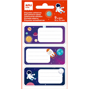 Apli Etiquetas Adhesivas Escolares Planetas - Tamaño 81x36mm - 9 Etiquetas en 3 Hojas - Adhesivo Permanente de Alta Calidad - Diseño Planetas - Color 