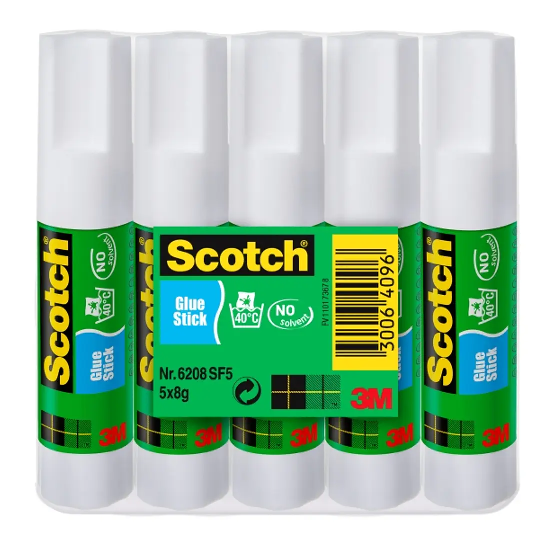 Scotch Pack de 5 Pegamentos en Barra Adhesivo Solido - 8gr por Unidad - Color Transparente 1