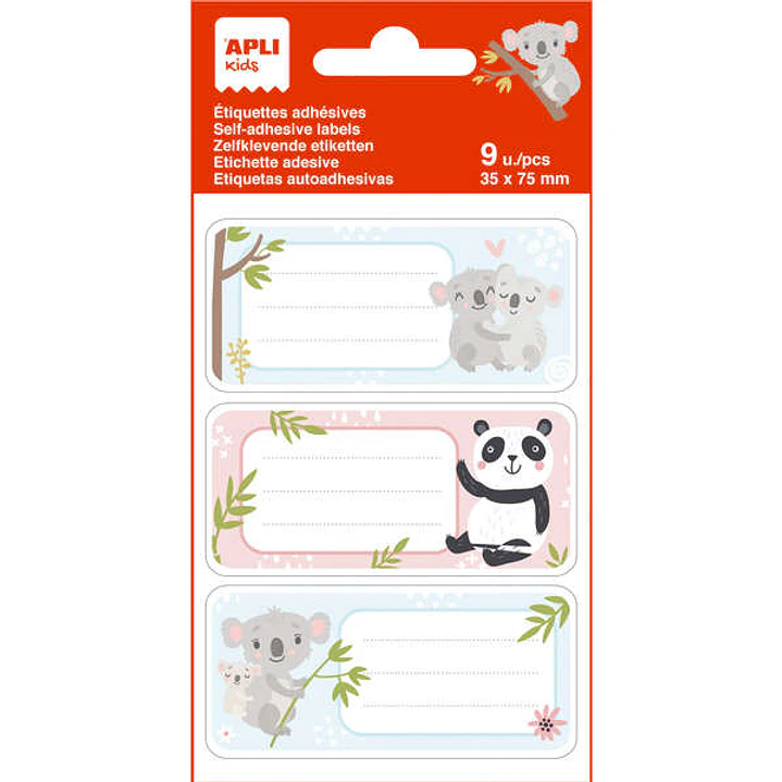 Apli Etiquetas Adhesivas Escolares Koala - Tamaño 81x36mm - 9 Etiquetas por Bolsa - Adhesivo Permanente de Alta Calidad - Color Blanco 1