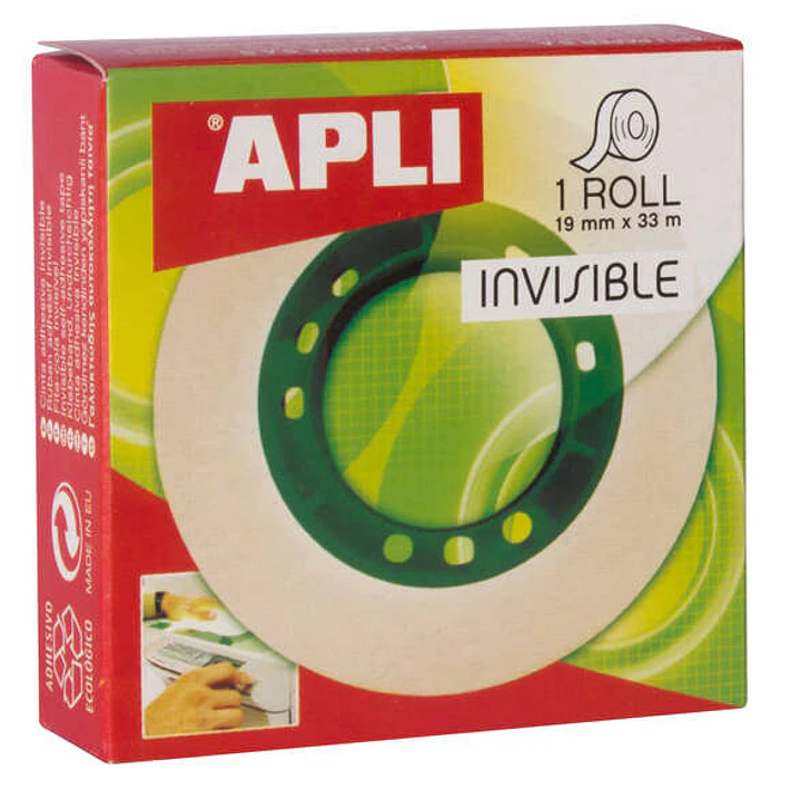 Apli Cinta Adhesiva Invisible 19mm x 33m - Facil de Cortar - Resistente - Ideal para Uso en Oficina - Transparente 1