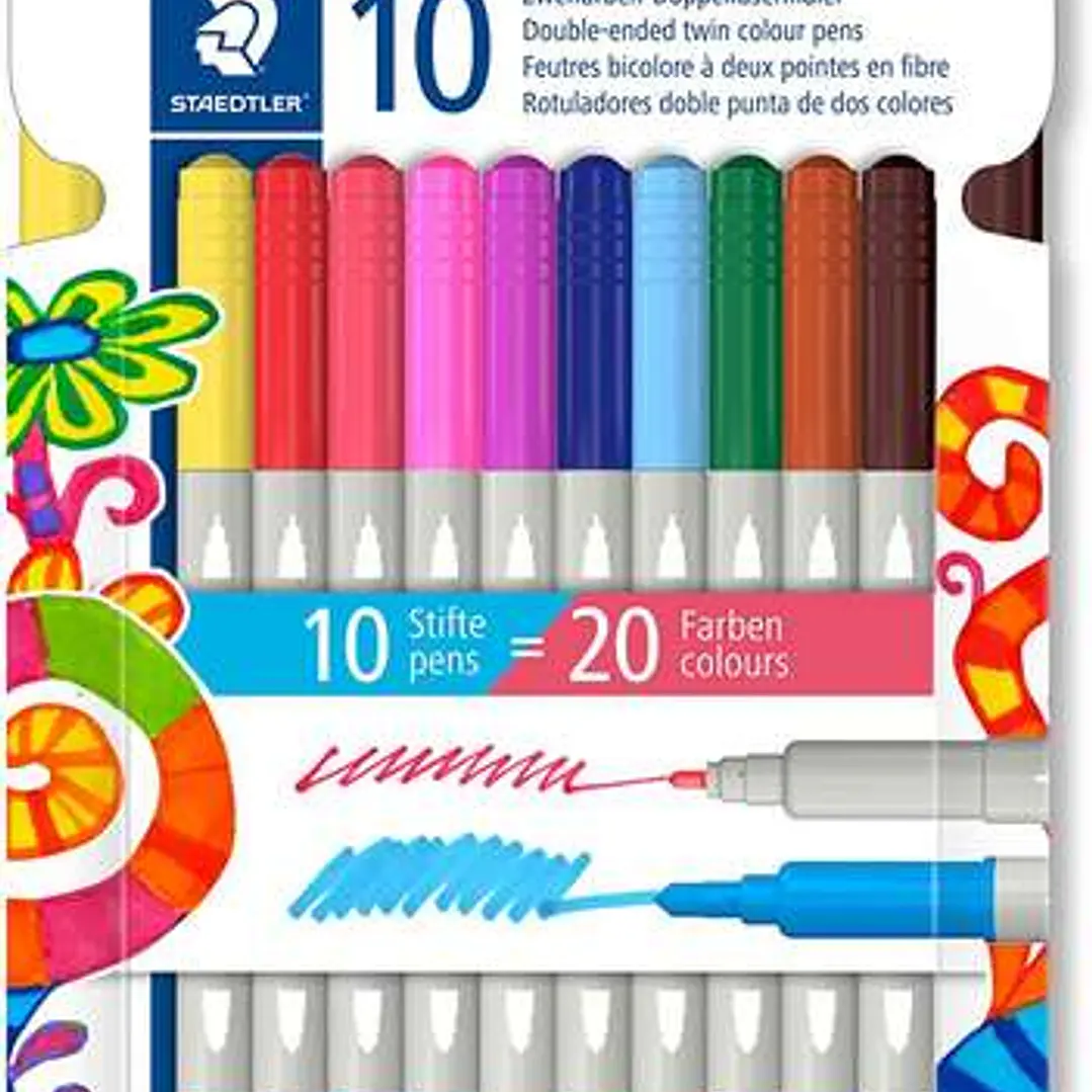 Staedtler Noris 3280 Pack de 10 Rotuladores con Doble Punta - Trazos 1mm y 3mm Aprox - Colores Surtidos 1