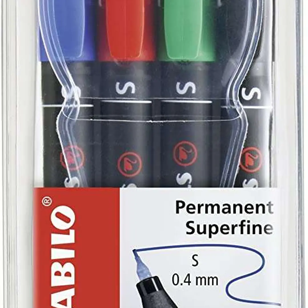 Stabilo OHPen Pack de 4 Rotuladores Permanentes - Punta Superfina - Trazo de 0.4mm - Agarre Antideslizante - Tapon Ventilado - Colores Surtidos 1