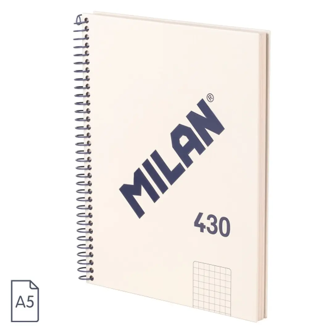 Milan Serie 1918 Cuaderno Espiral Formato A5 Cuadricula 5x5mm - 80 Hojas de 95 gr/m2 - Microperforado, 2 Taladros - Color Beige 1