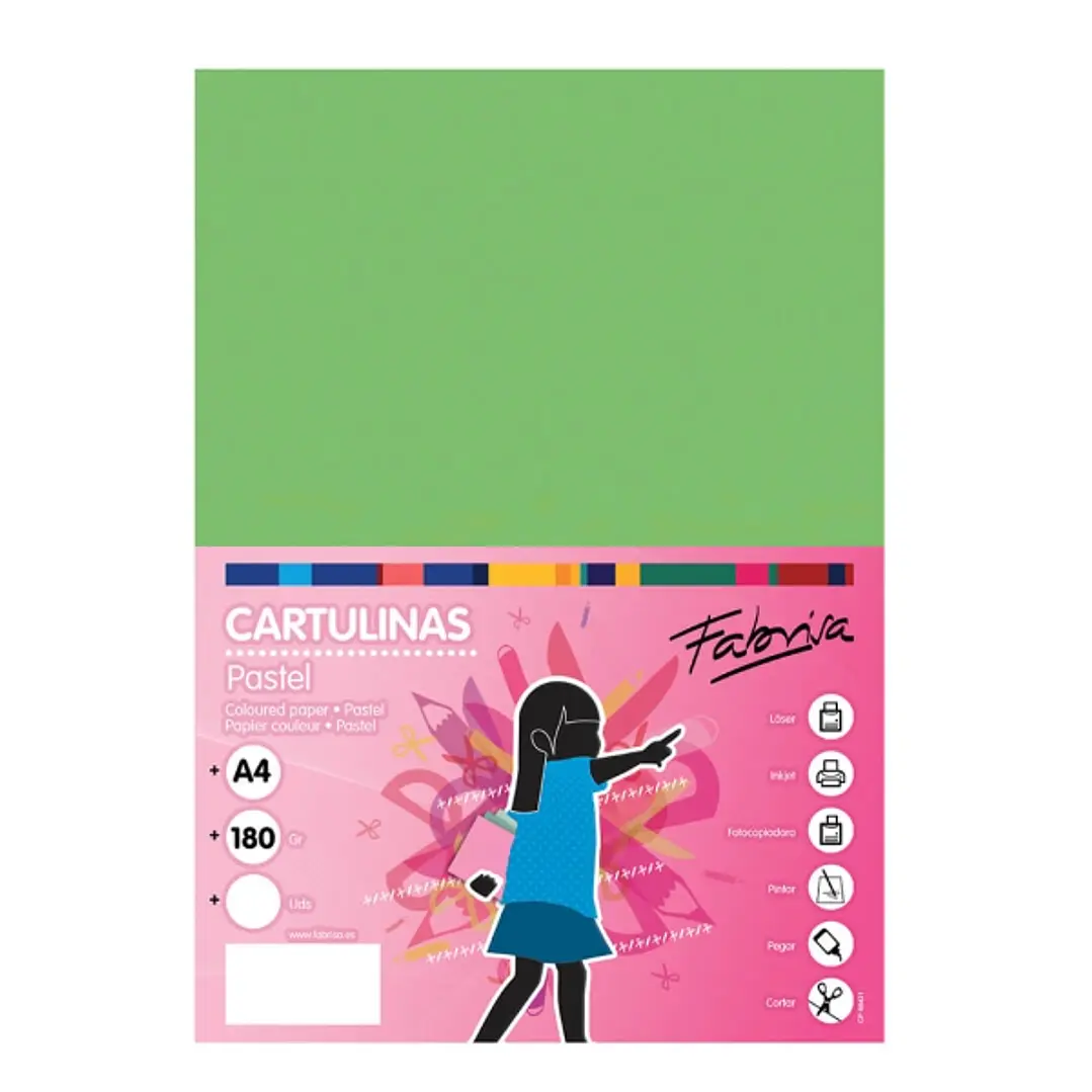 Fabrisa Pack de 50 Cartulinas 180 g/m² - Tamaño A4 - Color Verde 1