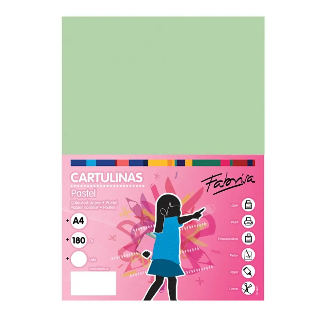 Fabrisa Pack de 50 Cartulinas 180 g/m² - Tamaño A4 - Color Verde Claro 1