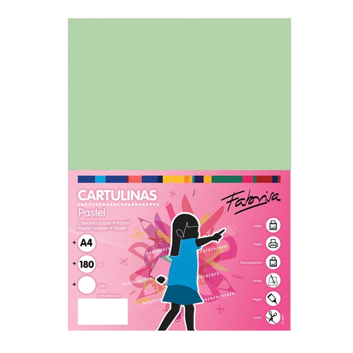 Fabrisa Pack de 50 Cartulinas 180 g/m² - Tamaño A4 - Color Verde Claro 1