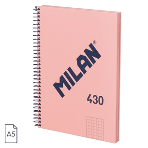 Milan Serie 1918 Cuaderno Espiral Formato A5 Cuadricula 5x5mm - 80 Hojas de 95 gr/m2 - Microperforado, 2 Taladros - Color Rosa
