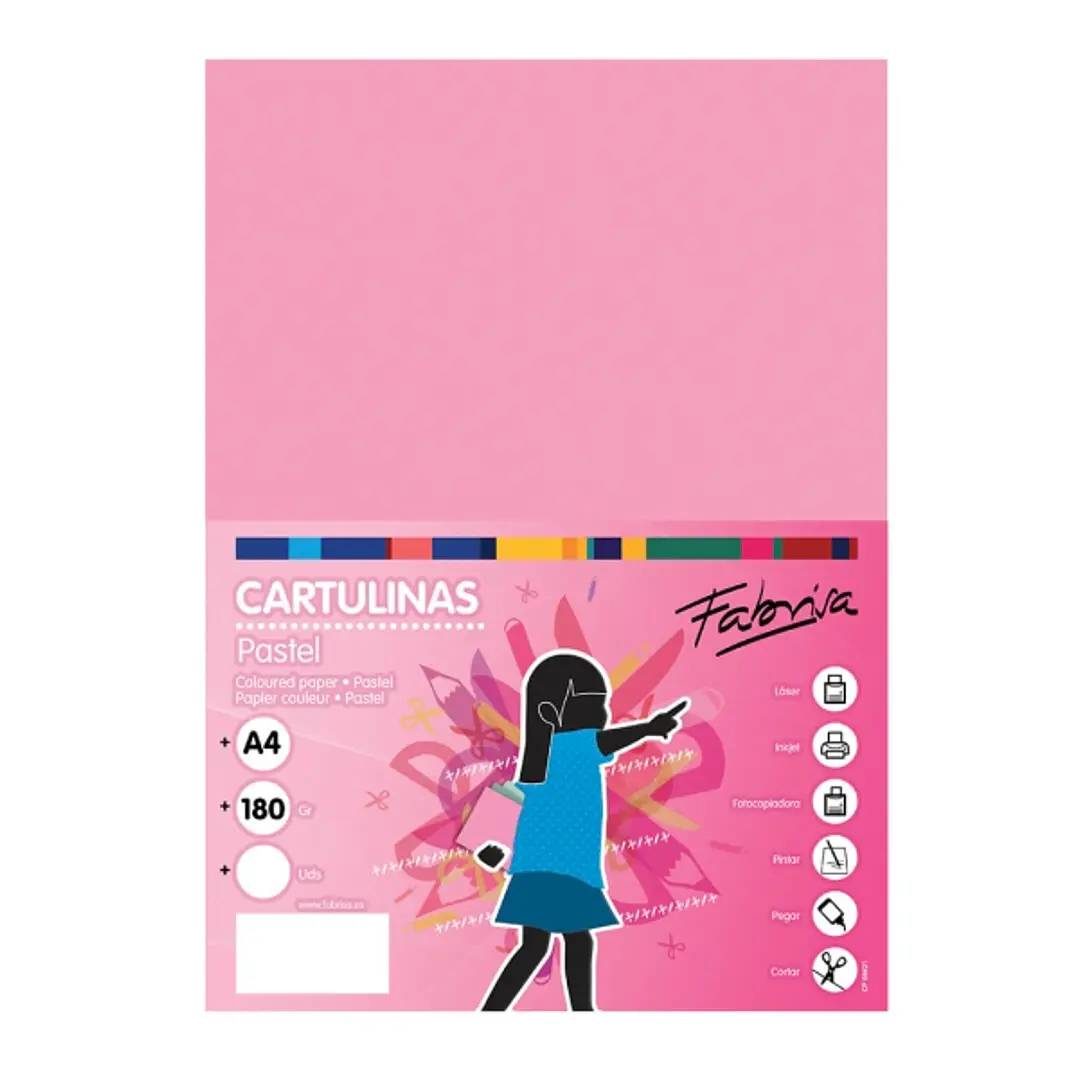 Fabrisa Pack de 50 Cartulinas 180 g/m² - Tamaño A4 - Color Rosa 1