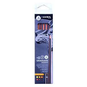 Lyra Graduate Artistic Pack de 6 Lapices de Grafito - Graduaciones Surtidas - Color Negro