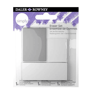 Daler Rowney Simply Pack de 3 Gomas de Borrar para Dibujo - Estandar, Miga de Pan y Goma Plastica