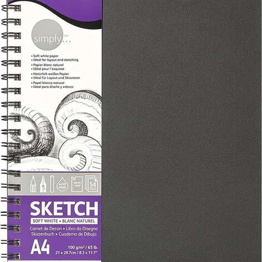 Daler Rowney Simply Cuaderno de Dibujo A4 100g/m2 - Cubierta Rigida con Encuadernacion en Espiral - Color Blanco 1