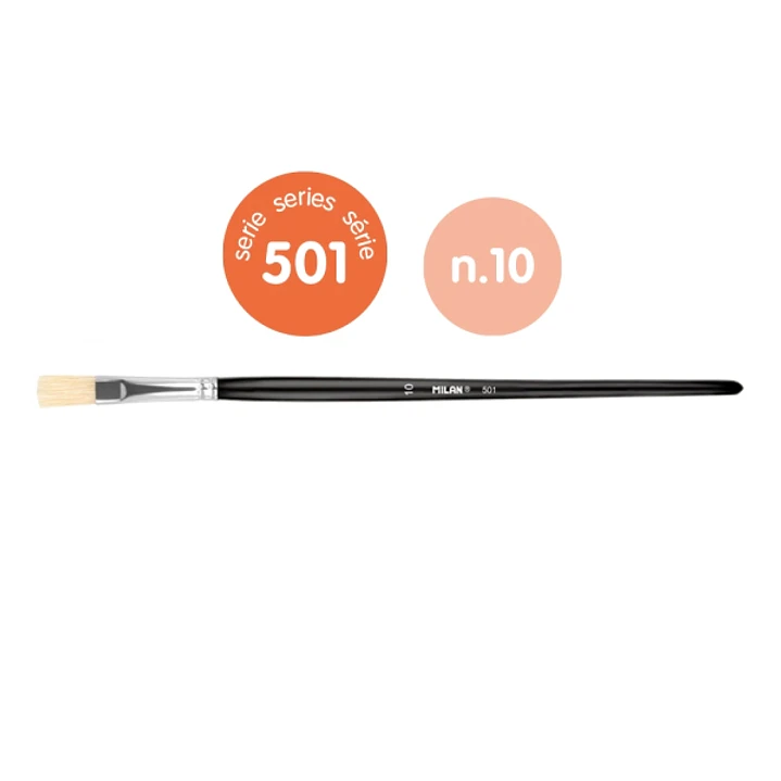 Milan 501 Pack de 6 Pinceles Planos Numero 10 - Bolsa con Colgador - Cerda Natural - Color Negro 1
