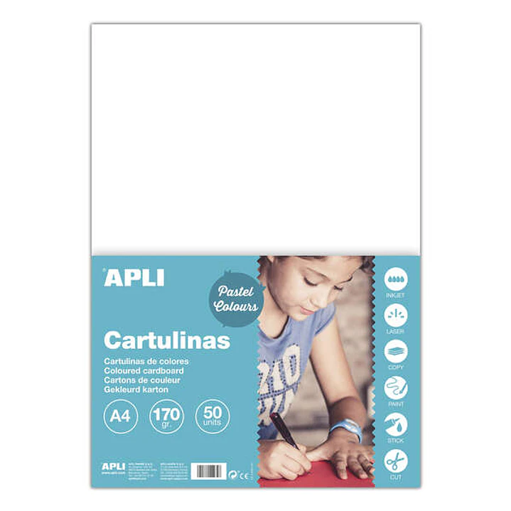 Apli Pack de 50 Cartulinas A4 170g - Libre de Acidos - Aptas para Uso Escolar - Color Blanco 1