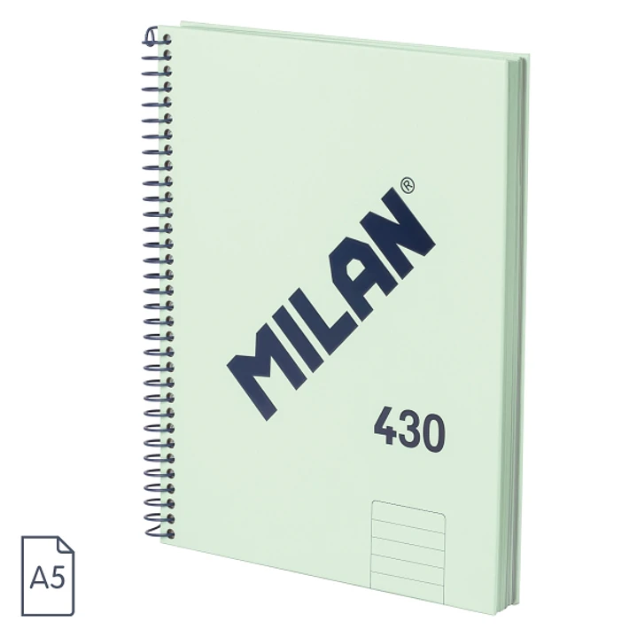 Milan 430 Since 1918 Cuaderno A5 con Espiral - Papel a Lineas de 7mm - 80 Hojas de 95g - Tapa Dura - Color Menta 1