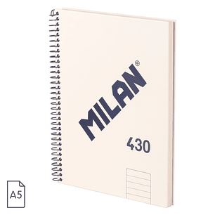 Milan 430 Since 1918 Cuaderno A5 con Espiral - Papel a Lineas de 7mm - 80 Hojas de 95g - Tapa Dura - Color Beige