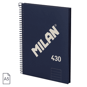 Milan 430 Since 1918 Cuaderno A5 con Espiral - Papel a Lineas de 7mm - 80 Hojas de 95g - Tapa Dura - Color Azul