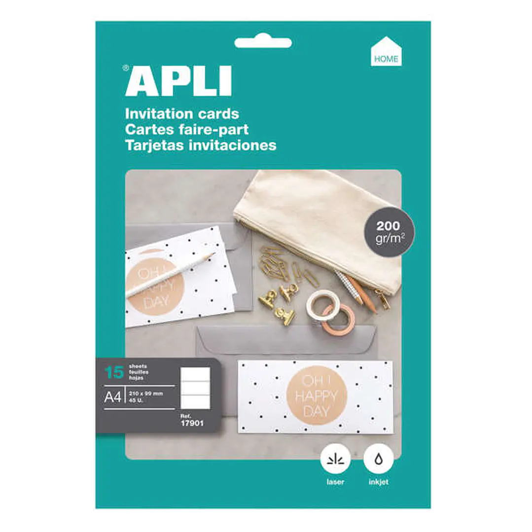 Apli Tarjetas de Invitacion Hogar 210 x 99mm 200 Gr 15 Hojas 1