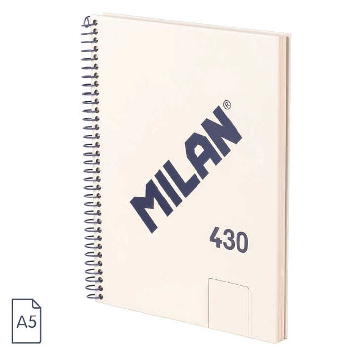 Milan 430 Since 1918 Cuaderno A5 con Espiral - Hojas Blancas - 80 Hojas de 95g - Tapa Dura - Color Beige 1