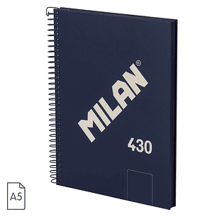 Milan 430 Since 1918 Cuaderno A5 con Espiral - Hojas Blancas - 80 Hojas de 95g - Tapa Dura - Color Azul