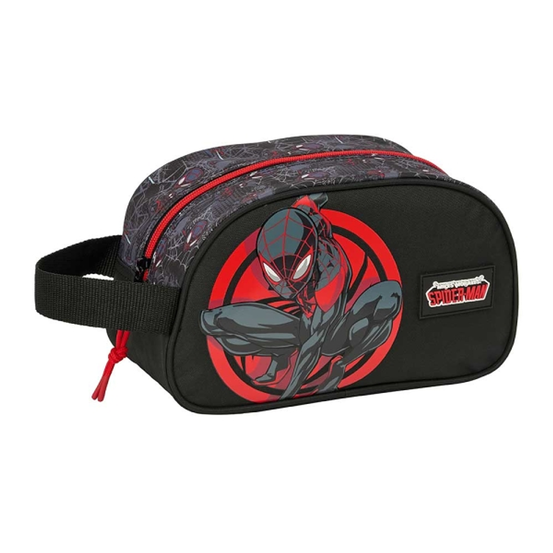 Safta Miles Morales Neceser de 5L - Cremallera - Asa Lateral - Adapatable a Carro - 260x120x150mm - Color Negro y Rojo 1