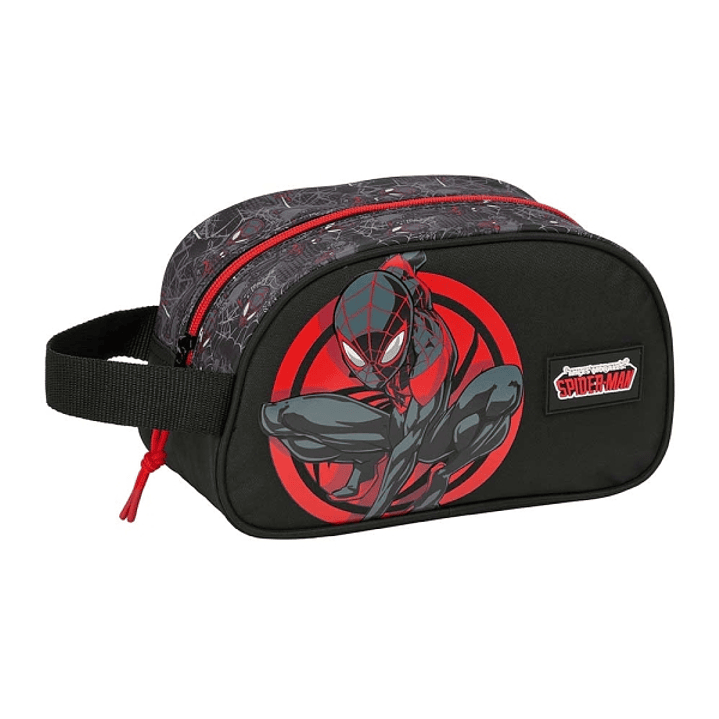 Safta Miles Morales Neceser de 5L - Cremallera - Asa Lateral - Adapatable a Carro - 260x120x150mm - Color Negro y Rojo 1