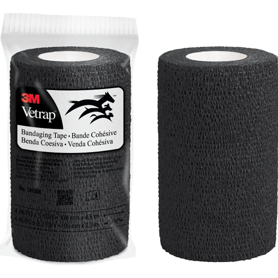 3M Vetrap Venda Cohesiva - 10cm x 4.5m - Flexible - Transpirable - Autoadhesiva - Color Negro 1