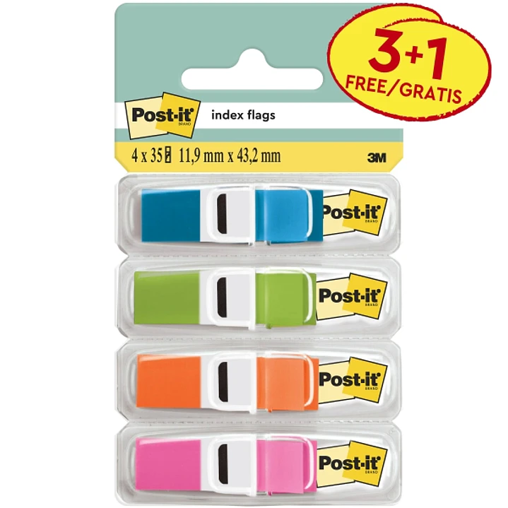 Post-It Index Pack de 4 Dispensadores con 35 Marcadores de Indice Reposicionables - Forma Rectangular - Colores Surtidos 1