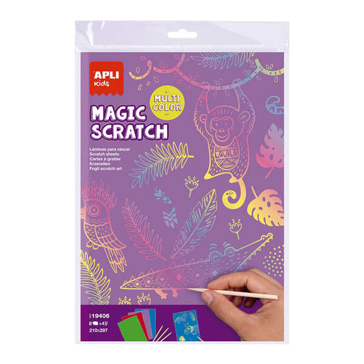Apli Magic Scratch Colores Pack de 8 Laminas para Rascar - Medidas 210 x 297mm - Colores Surtidos 1