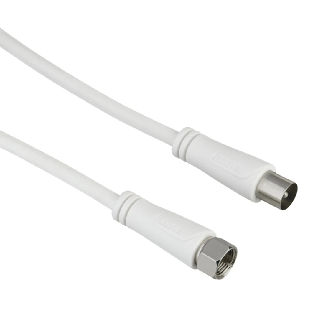 Hama Essential Cable Coaxial de Antena - Longitud 1.5m - Conector F Macho - Doble Blindaje - Apantallamiento 90dB - Impedancia 75Ohm - Color Blanco 1