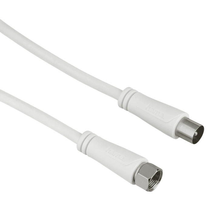 Hama Essential Cable Coaxial de Antena - Longitud 1.5m - Conector F Macho - Doble Blindaje - Apantallamiento 90dB - Impedancia 75Ohm - Color Blanco 1