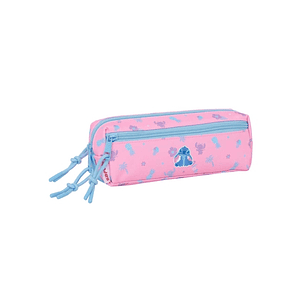 Safta Stitch Bright Portatodo - 3 Compartimentos con Cremalleras - Goma Elastica - 0.98L - 220x60x85mm - Color Rosa