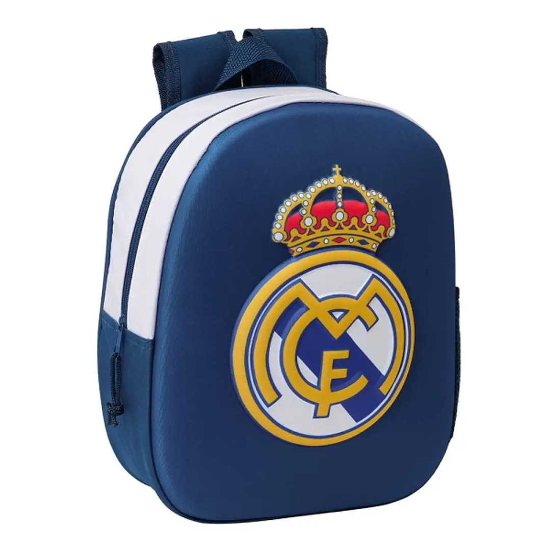 Safta Real Madrid Mochila 3D de 8.64L - Portabotellas - Tarjeta de Identificacion Personal - Hombreras Acolchadas - 27x33x10cm - Color Blanco y Azul 1