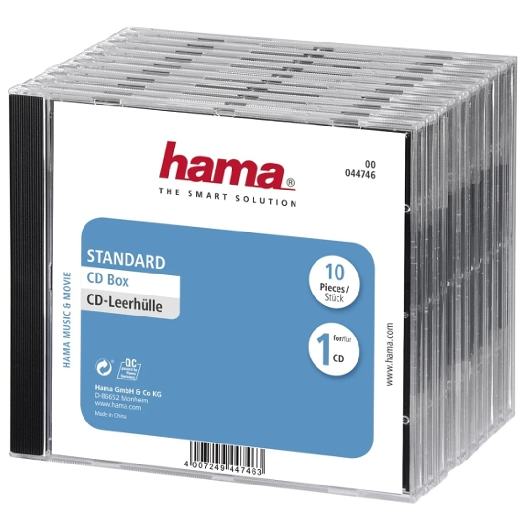 Hama Pack de 10 Cajas Vacias para CD/DVD - Poliestireno - 14x12.4x1.04cm - Color Negro y Transparente 1