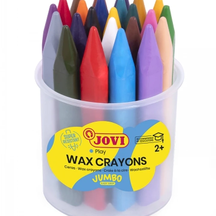Jovi Jumbo Easy Grip Bote de 24 Ceras Triangulares - No Manchan - Super Resistente - Agarre Facil - Trazo Suave - Apto para Sacapuntas - Libre de Aler 1