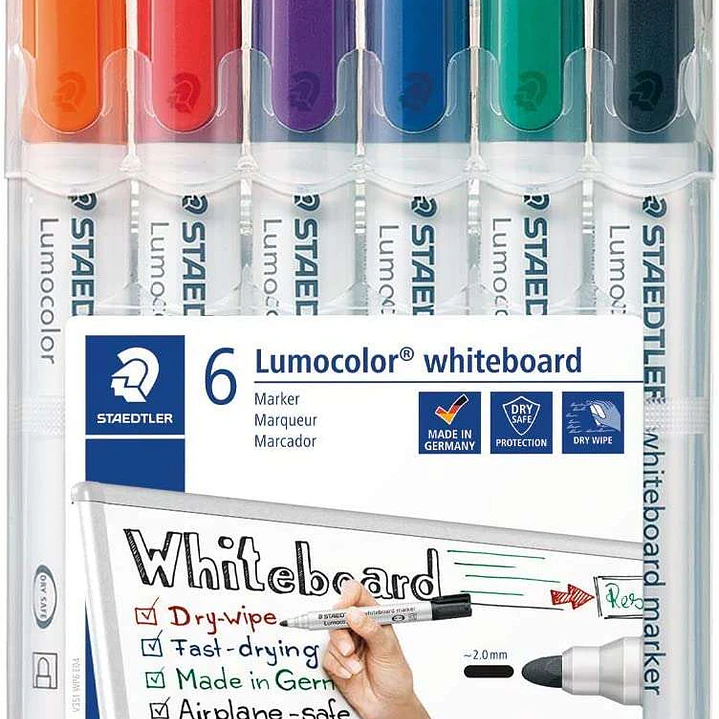 Staedtler Lumocolor 351 Pack de 6 Marcadores para Pizarra Blanca - Secado Rapido - Colores Surtidos 1
