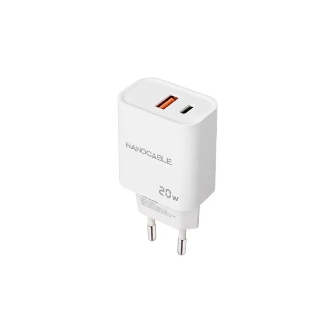 Nanocable Cargador de Pared USB-C/PD + USB-A/QC 20W - Color Blanco 1