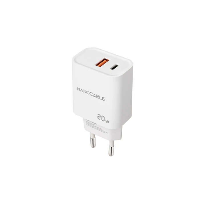 Nanocable Cargador de Pared USB-C/PD + USB-A/QC 20W - Color Blanco 1