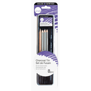 Daler Rowney Simply Pack de 8 Lapices para Esbozo y Carboncillos - Bote Metalico - Color Negro