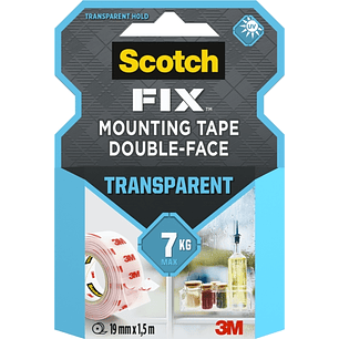 Scotch-Fix Cinta de Montaje de Doble Cara Transparente - 19mm x 1.5m - Color Transparente