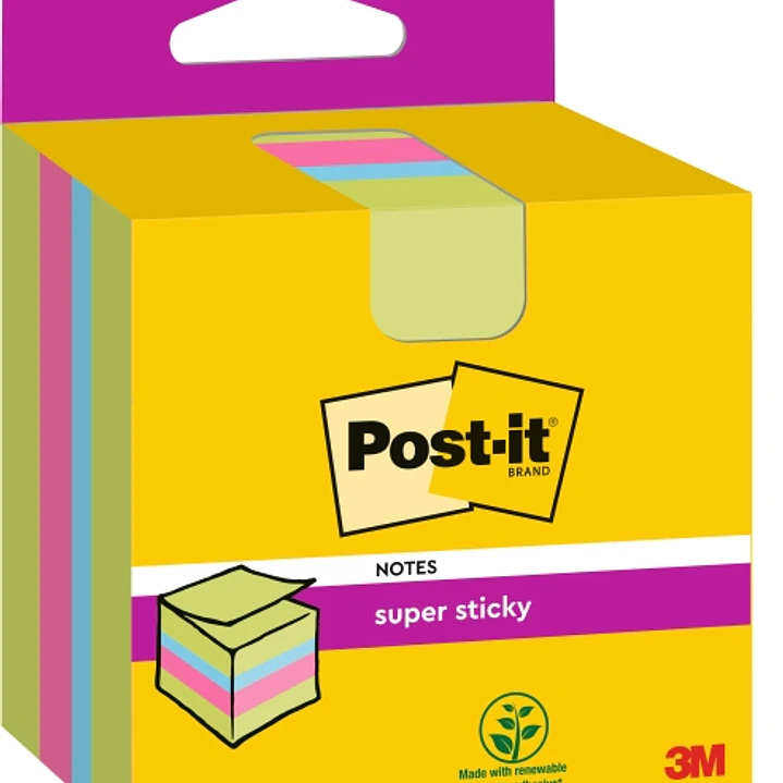 Post-It Super Sticky Cubo de 300 Notas Adhesivas Reposicionables - 76x76mm - 100% PEFC - Colores Surtidos 1