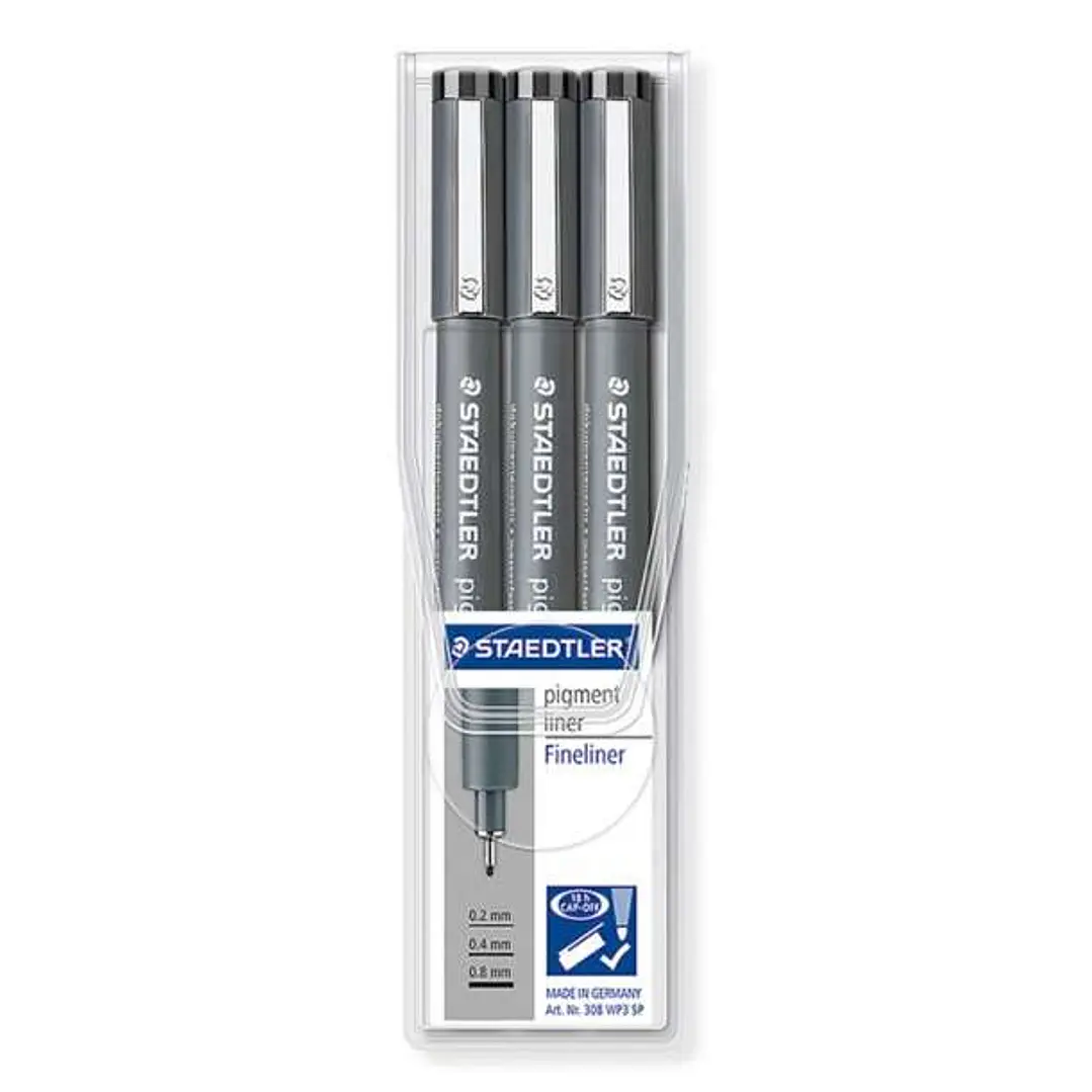 Staedtler Pigment Liner 308 Pack de 3 Rotuladores de Punta Fina - Punta Larga - Secado Rapido - Color Negro 1