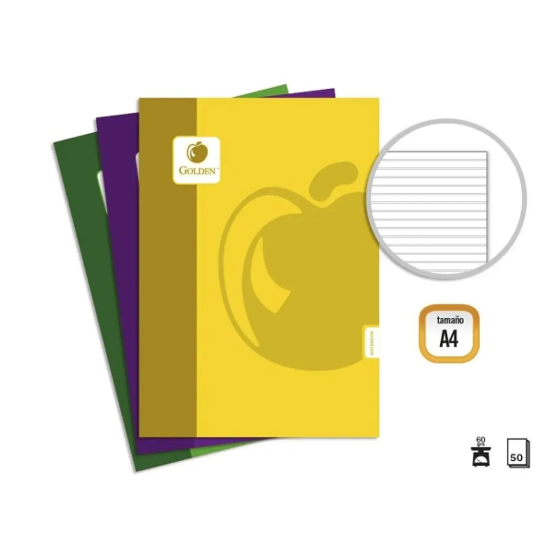 Golden Basic Pack de 10 Libretas Grapadas A4 50 Hojas 60grs Pautada - Colores Surtidos 1