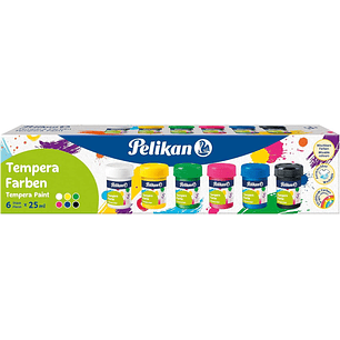 Pelikan Set de 6 Tempera Escolar - Botes 25ml - Facil de Mezclar - Ideal para Proyectos Escolares